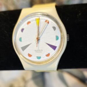 1987 Swatch Tutti Frutti Watch White Yellow Red Minimalist Design